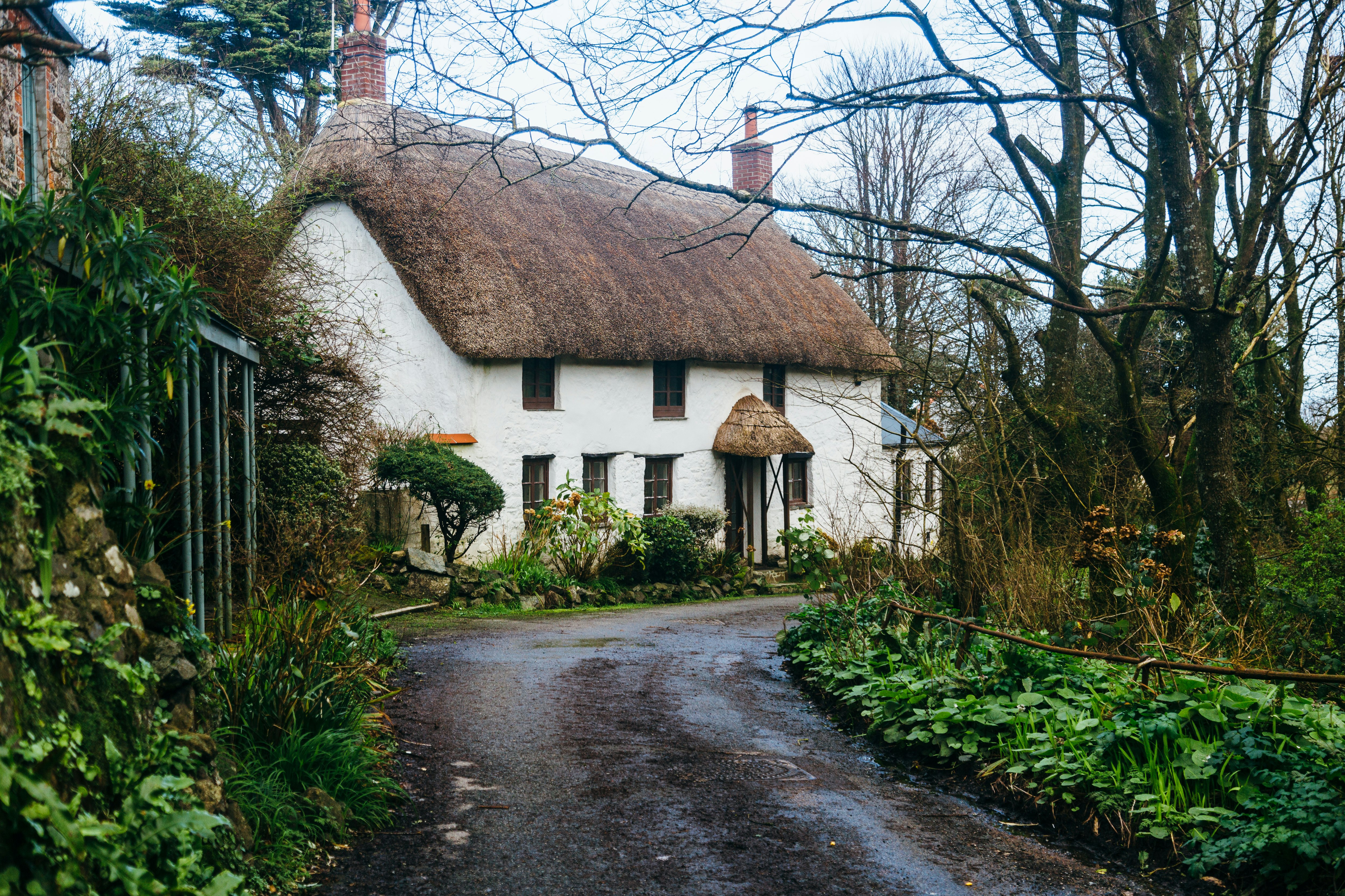 white and brown house near trees